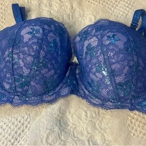 Victoria's Secret Blue Lace Bra with Floral Detailing
